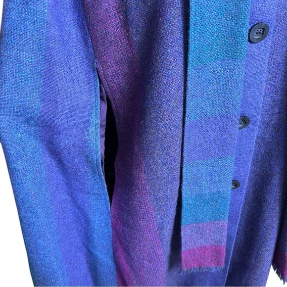 Vintage Avoca Collection Blue Purple Striped 100% Irish Wool Cape Coat Medium - Picture 7 of 11